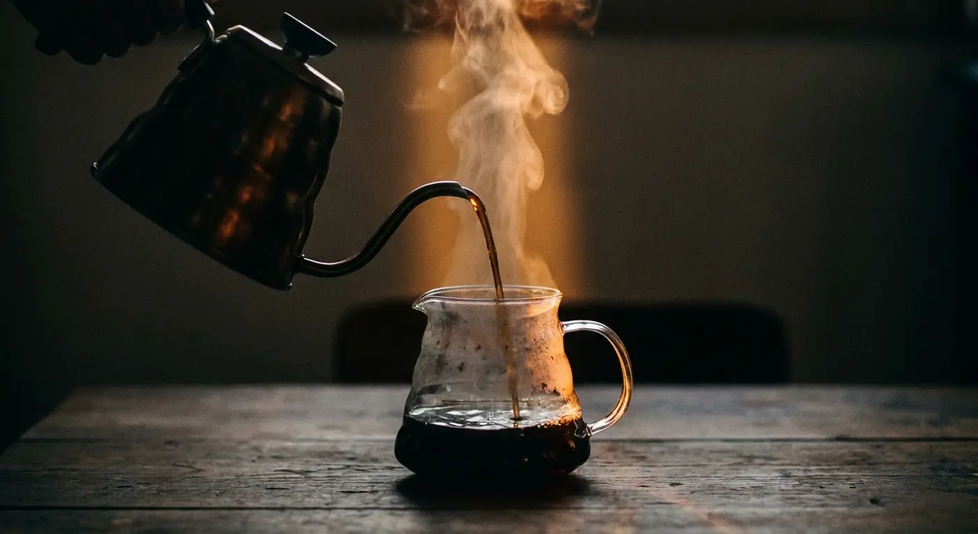 サーバーに注がれるコーヒーと立ちのぼる湯気